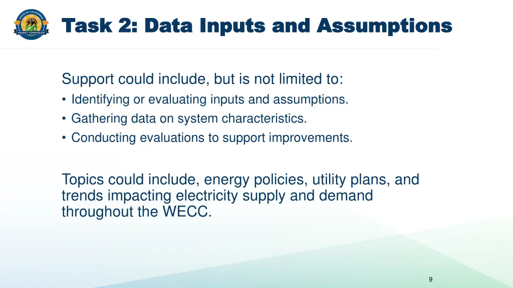 task 2 data inputs and assumptions task 2 data