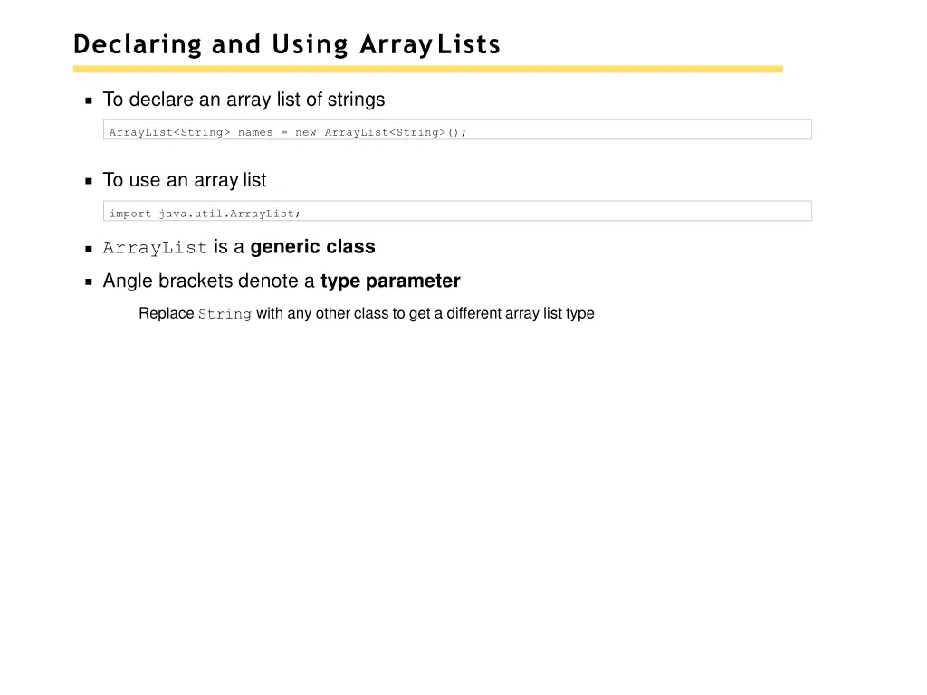 declaring and using arraylists