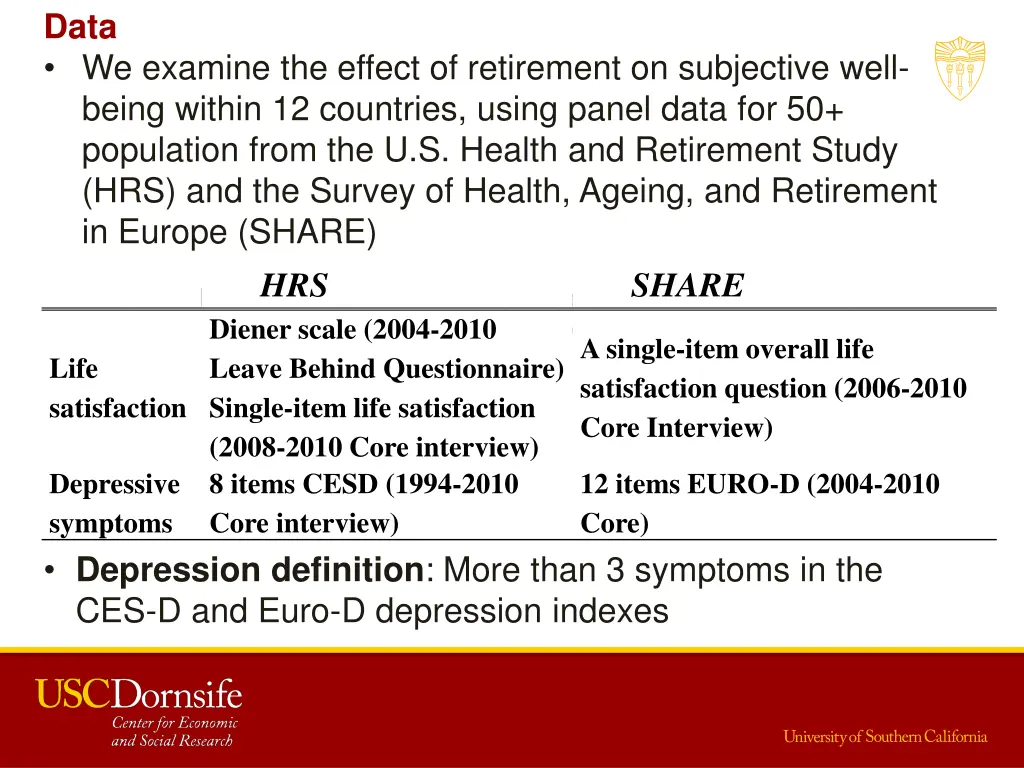 data we examine the effect of retirement