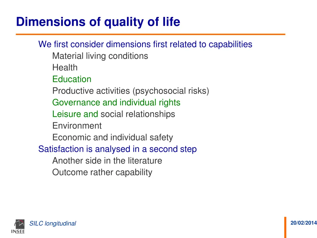 dimensions of quality of life