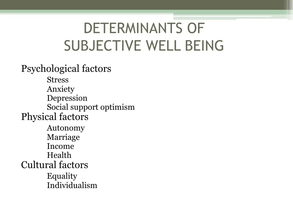 determinants of subjective well being