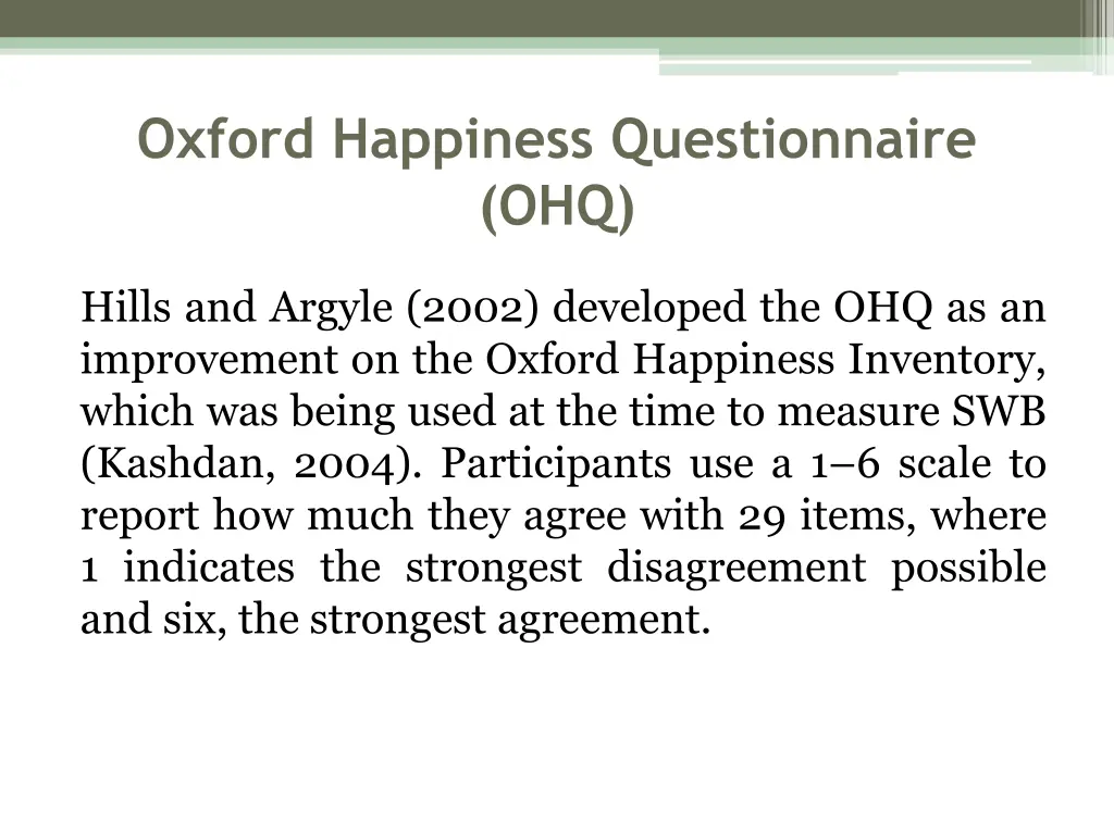 oxford happiness questionnaire ohq