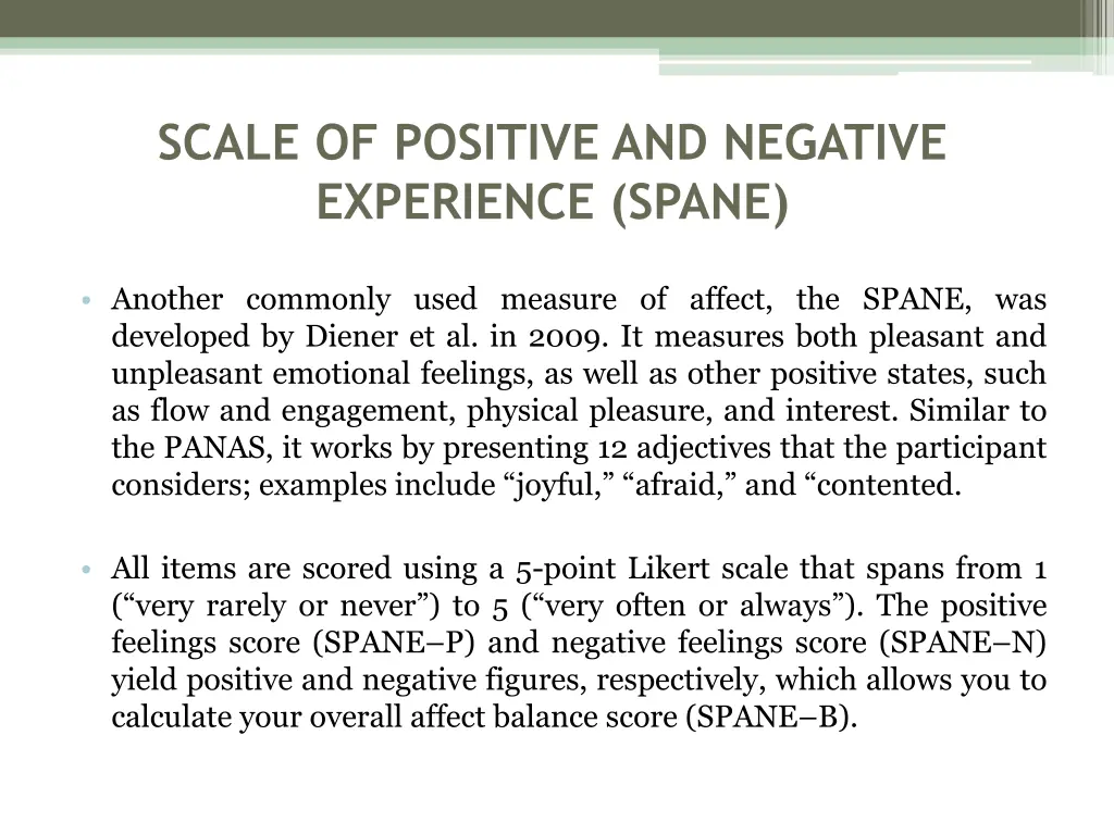 scale of positive and negative experience spane