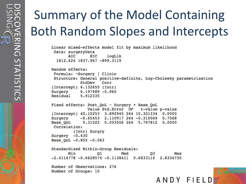 summary of the model containing both random