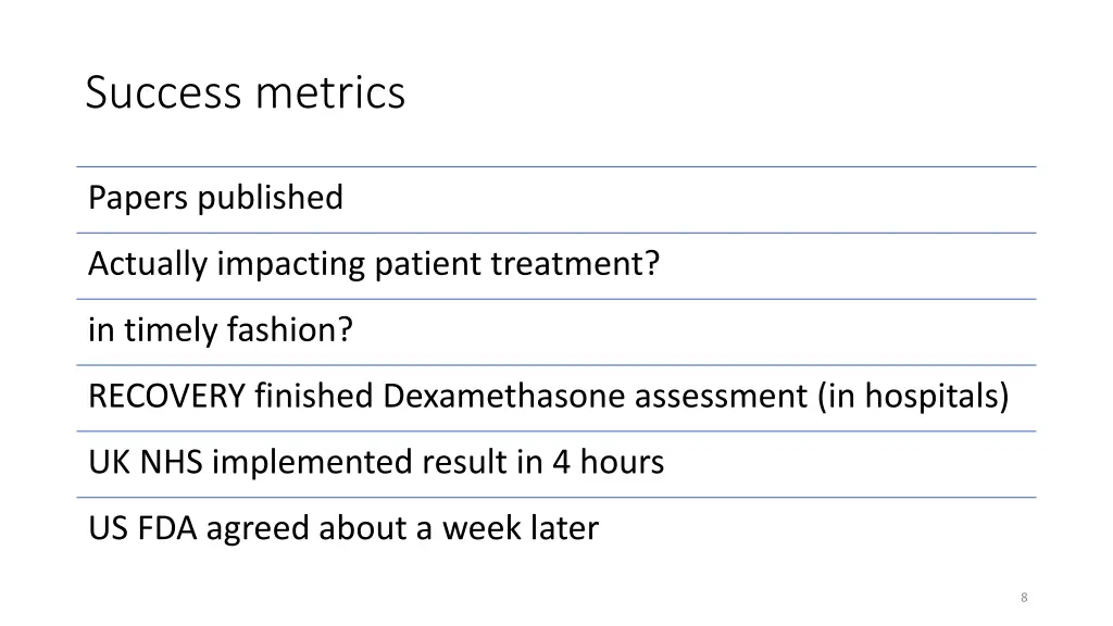 success metrics