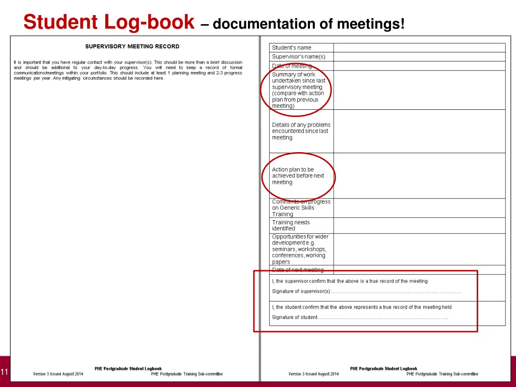 student log book documentation of meetings