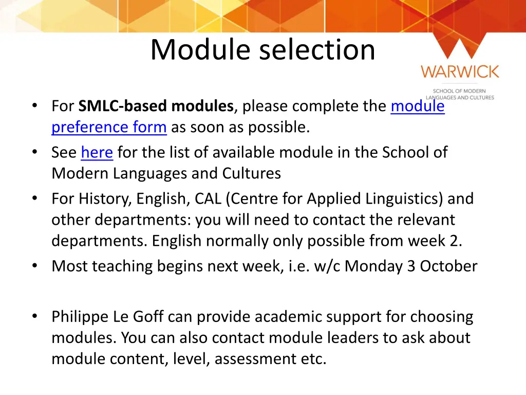 module selection