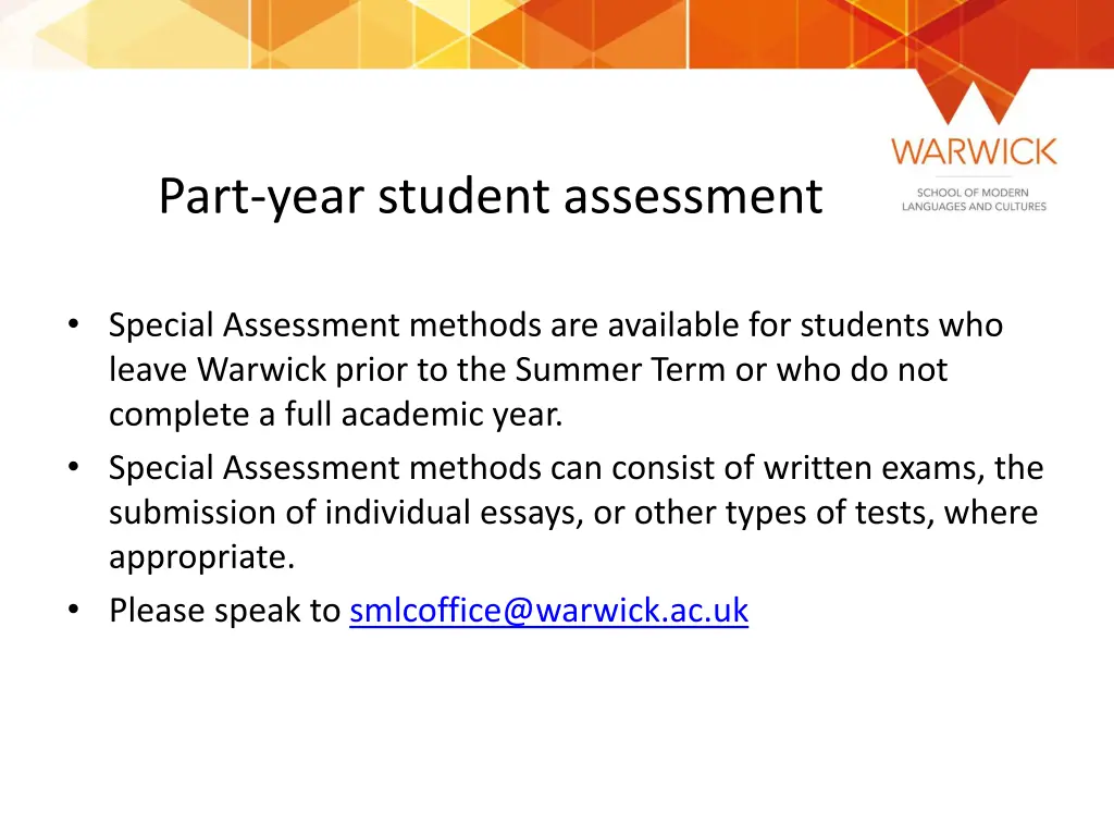 part year student assessment