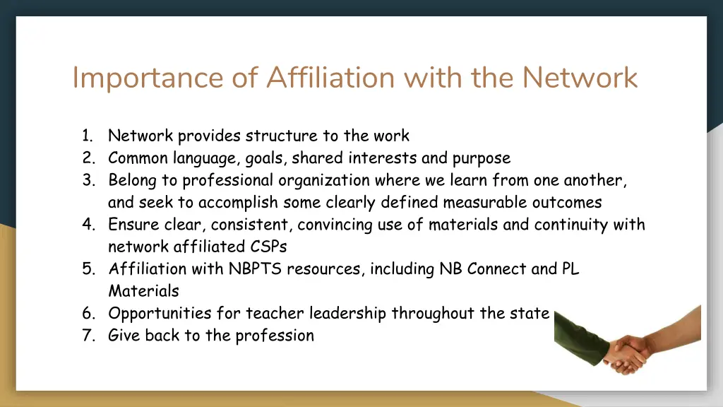 importance of affiliation with the network