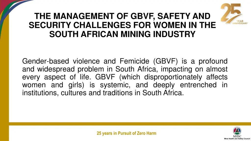 the management of gbvf safety and security