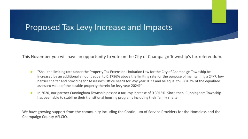proposed tax levy increase and impacts