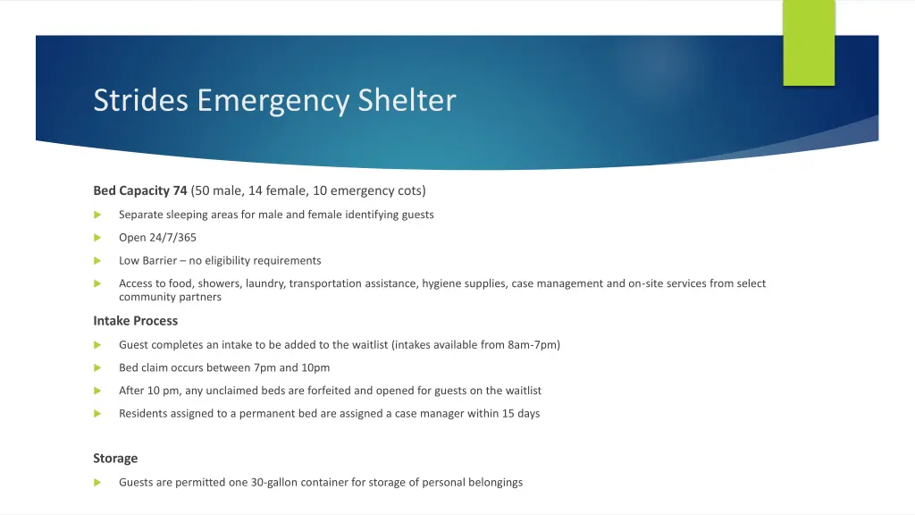 strides emergency shelter