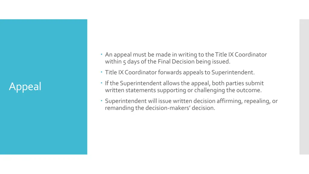 an appeal must be made in writing to the title