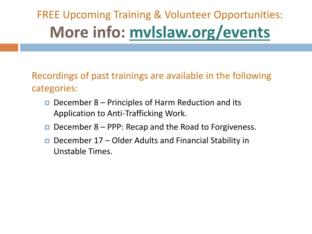 free upcoming training volunteer opportunities