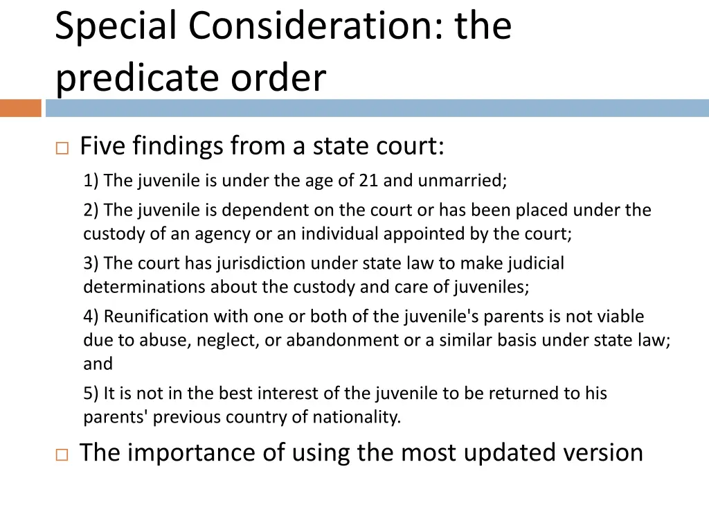 special consideration the predicate order