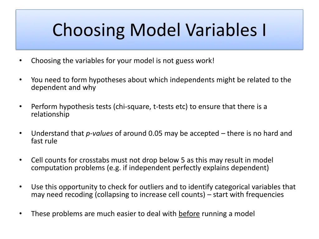 choosing model variables i