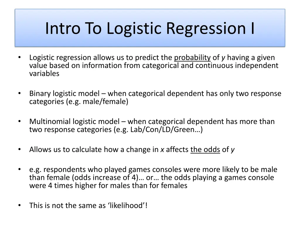 intro to logistic regression i