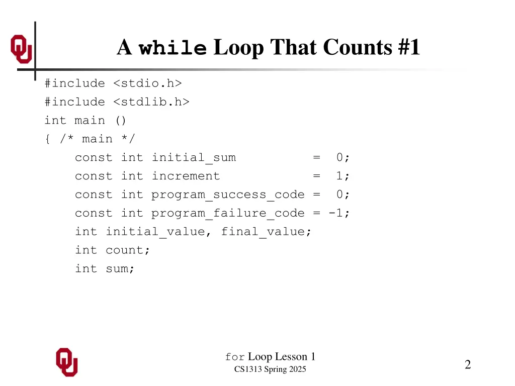 a while loop that counts 1