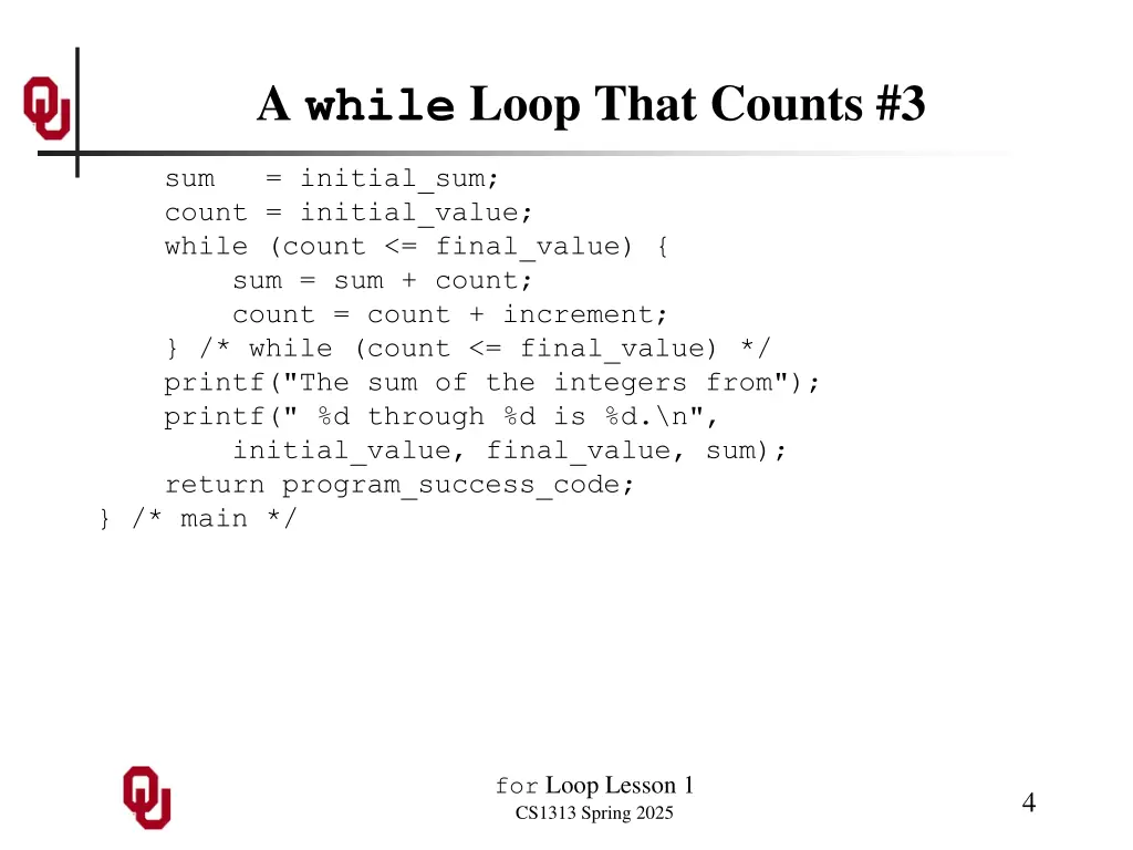 a while loop that counts 3