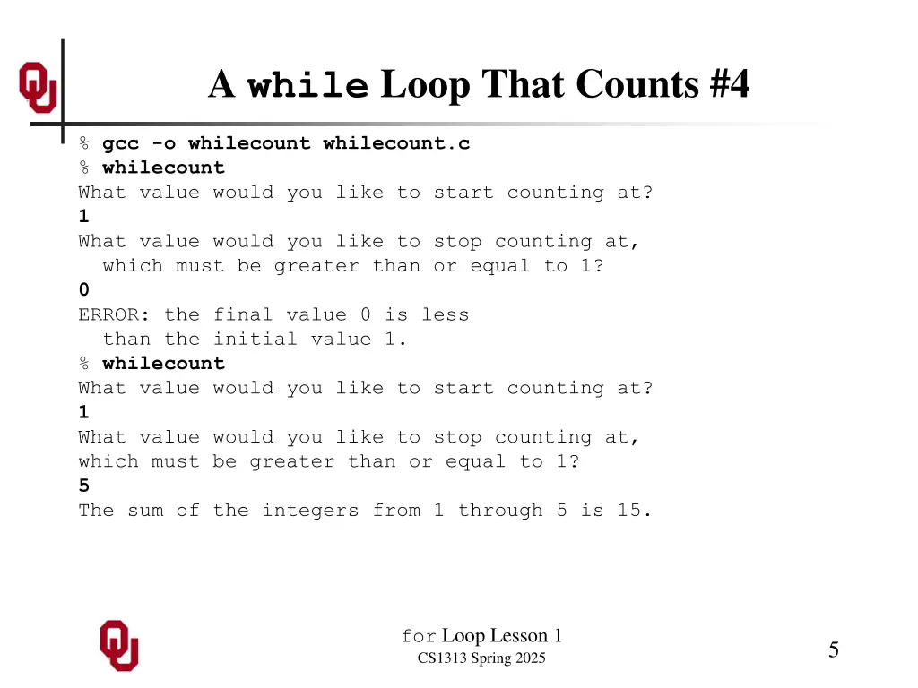 a while loop that counts 4