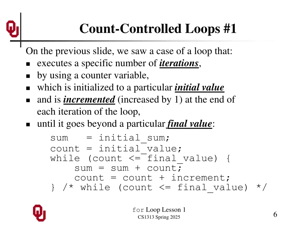 count controlled loops 1
