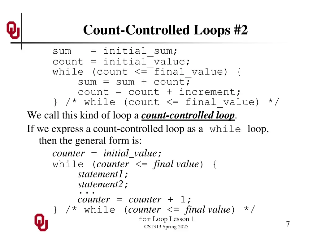 count controlled loops 2