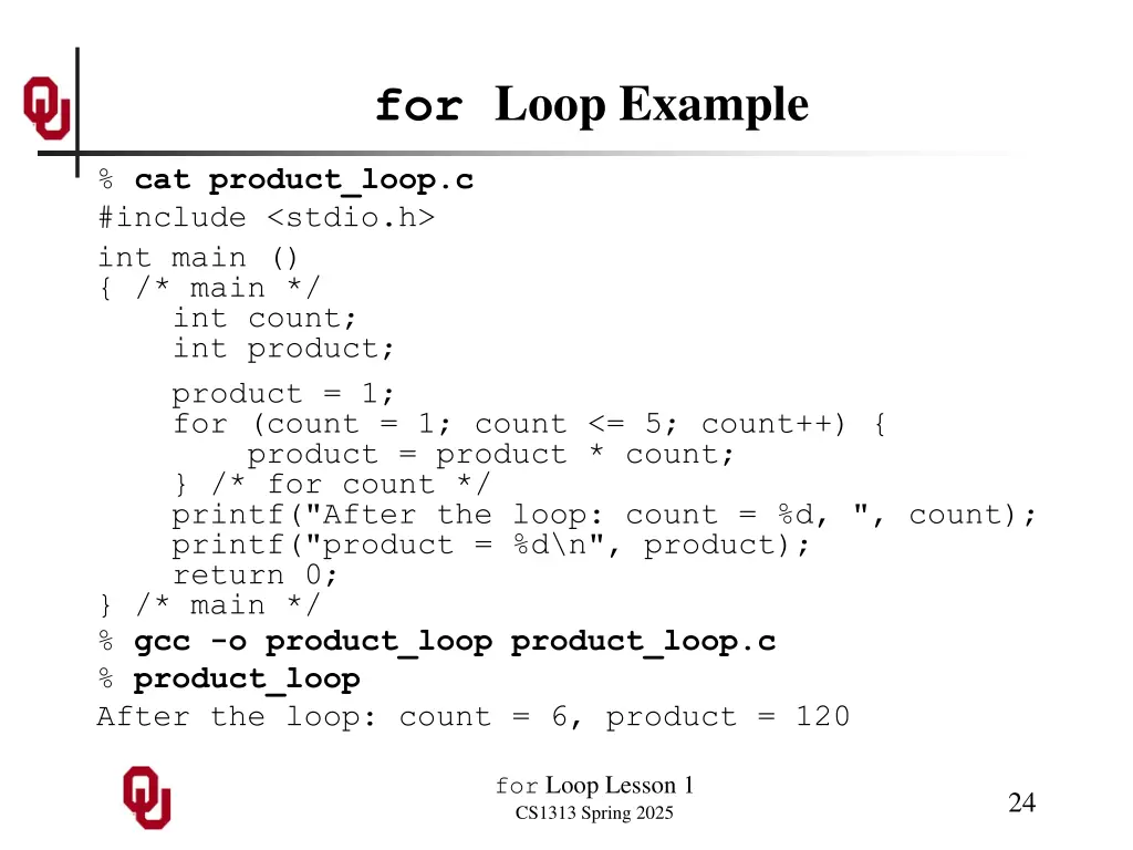 for loop example