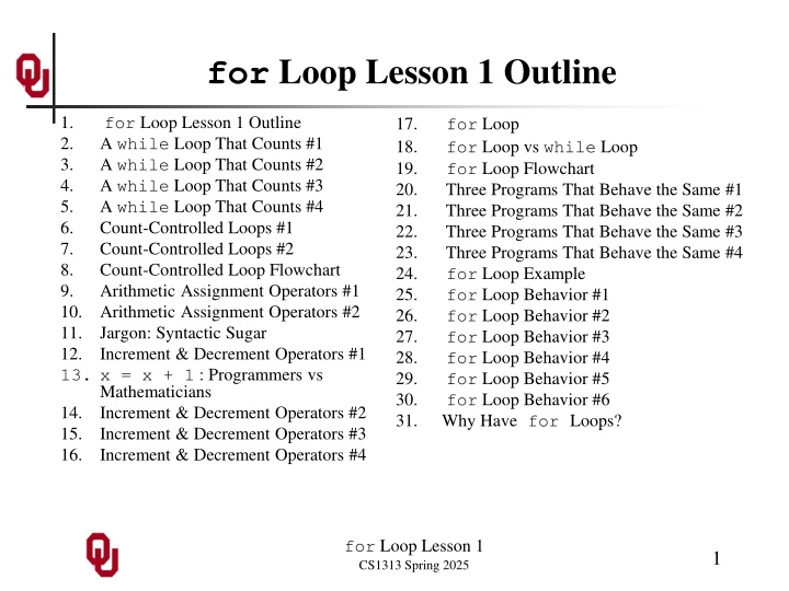 for loop lesson 1 outline