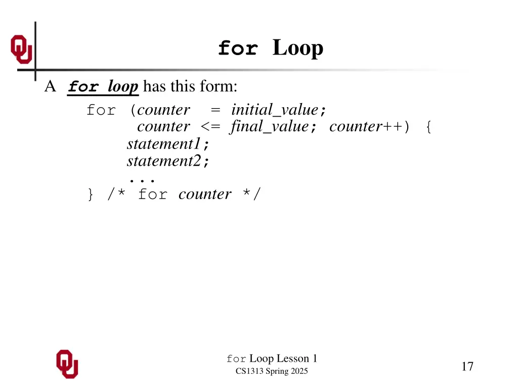 for loop