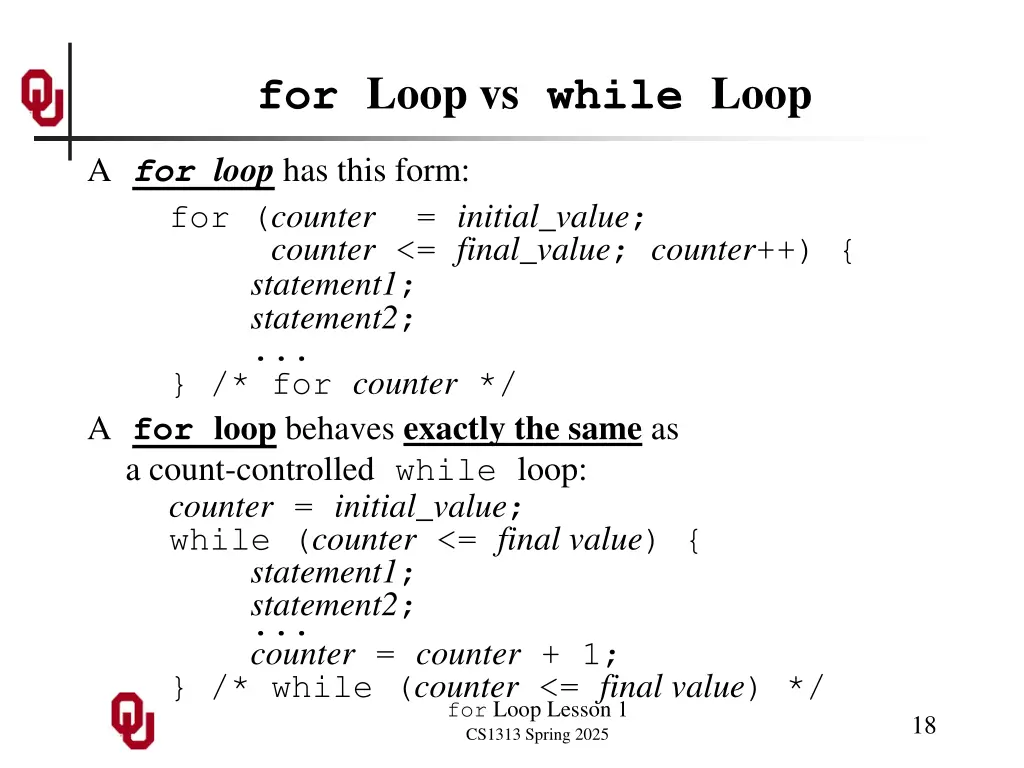 for loop vs while loop