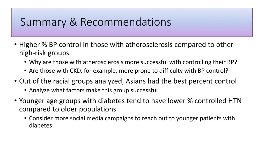 summary recommendations 1