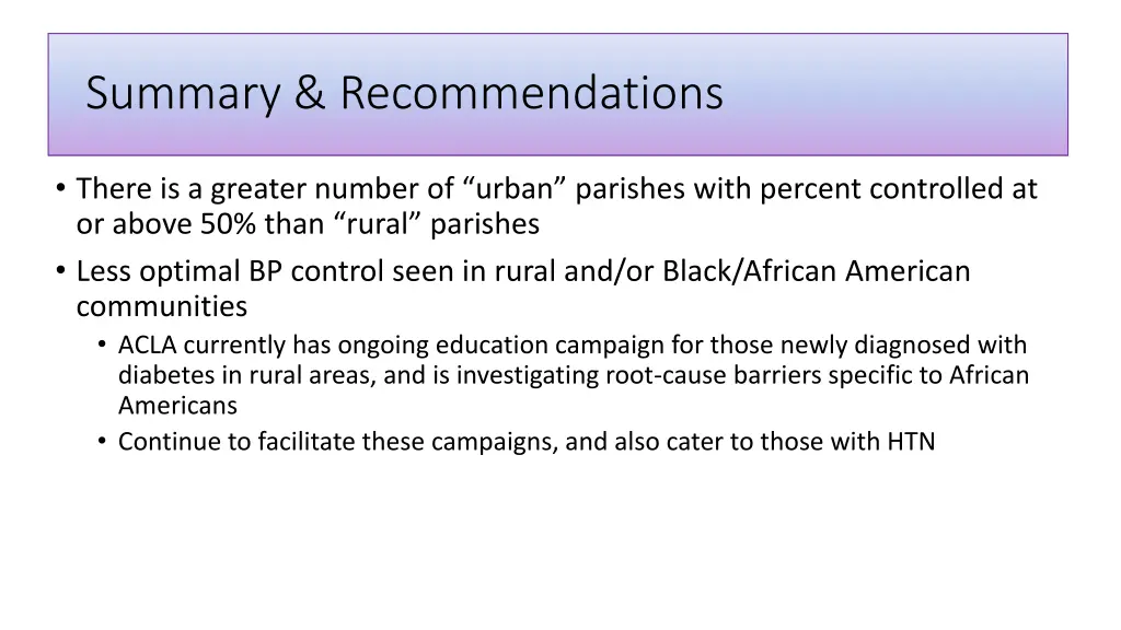 summary recommendations