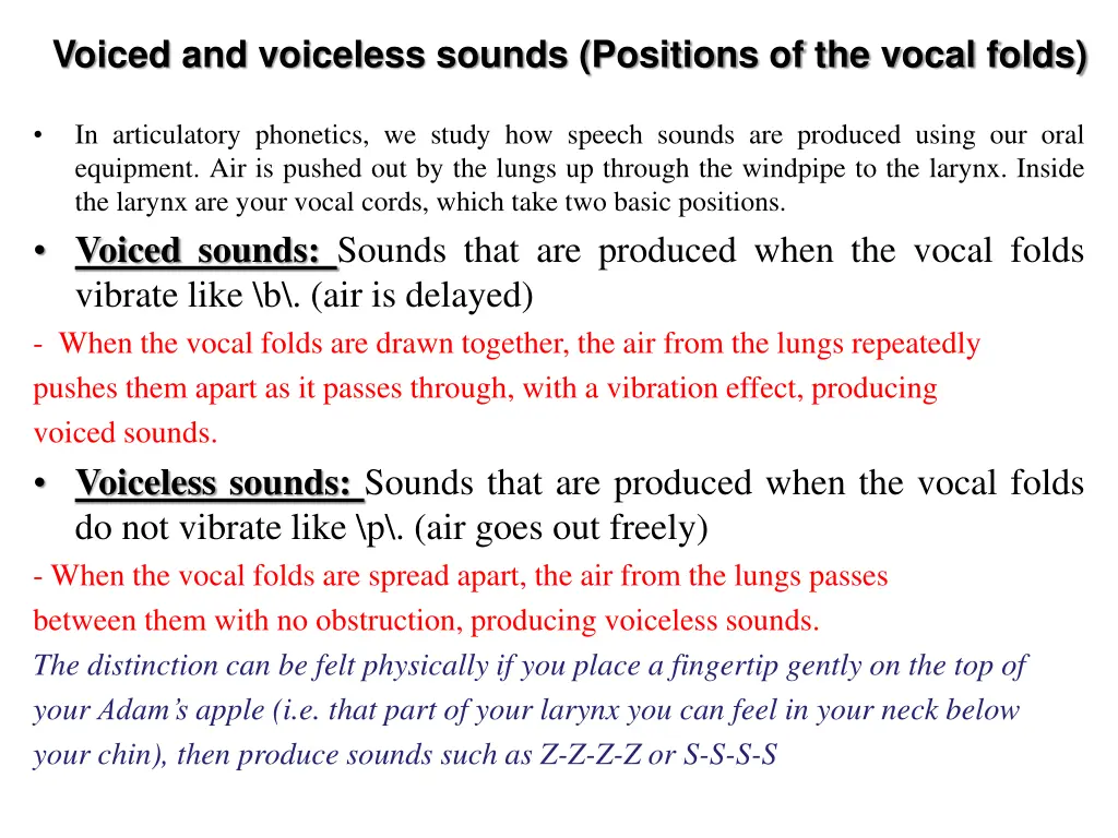 voiced and voiceless sounds positions