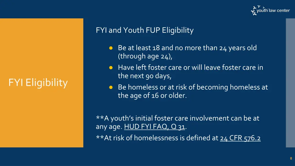fyi and youth fup eligibility