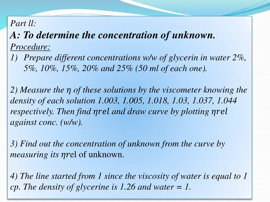 part ll a to determine the concentration