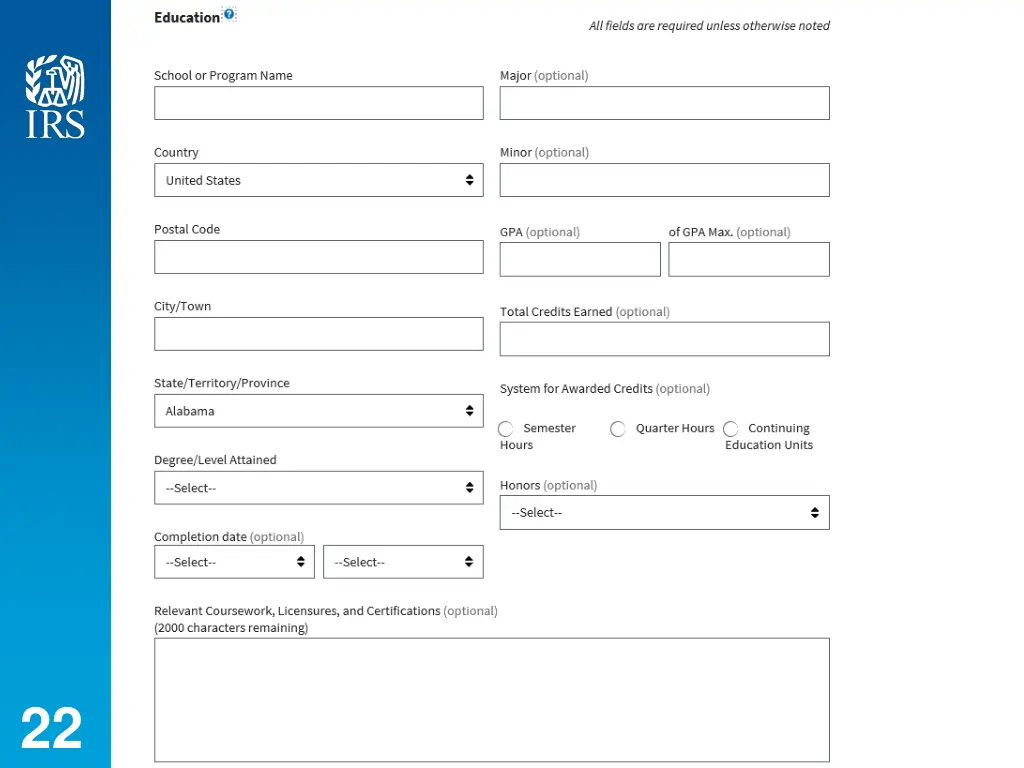 add education screen