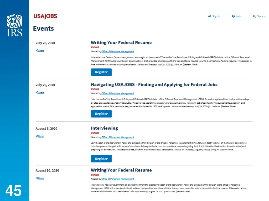 listing of more events