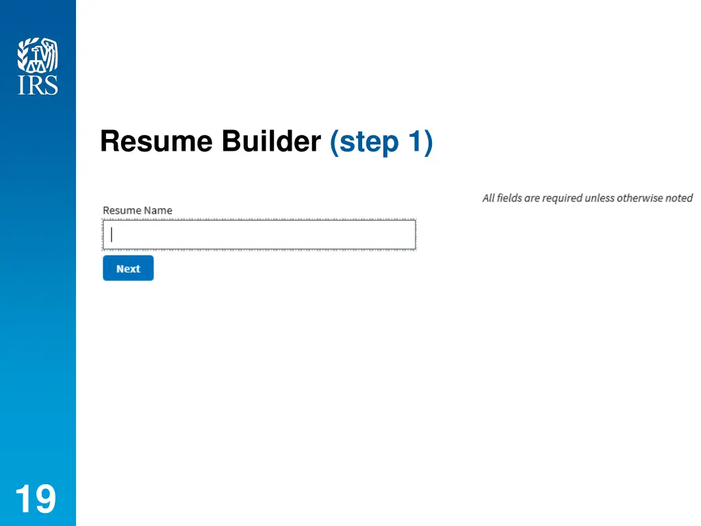 resume builder step 1