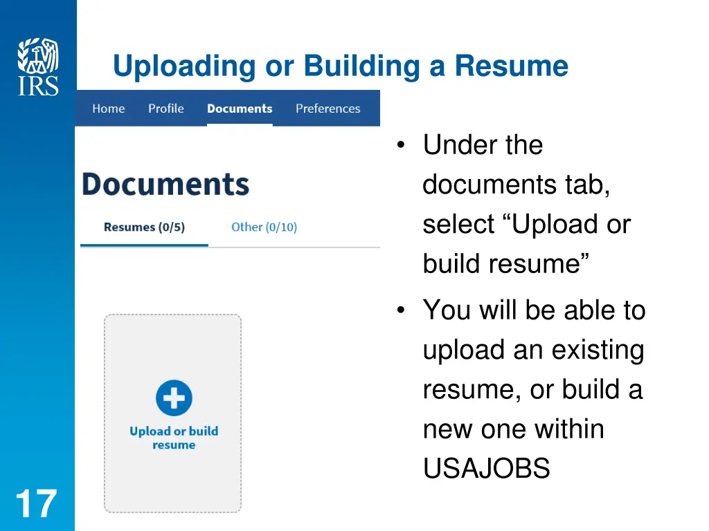 uploading or building a resume