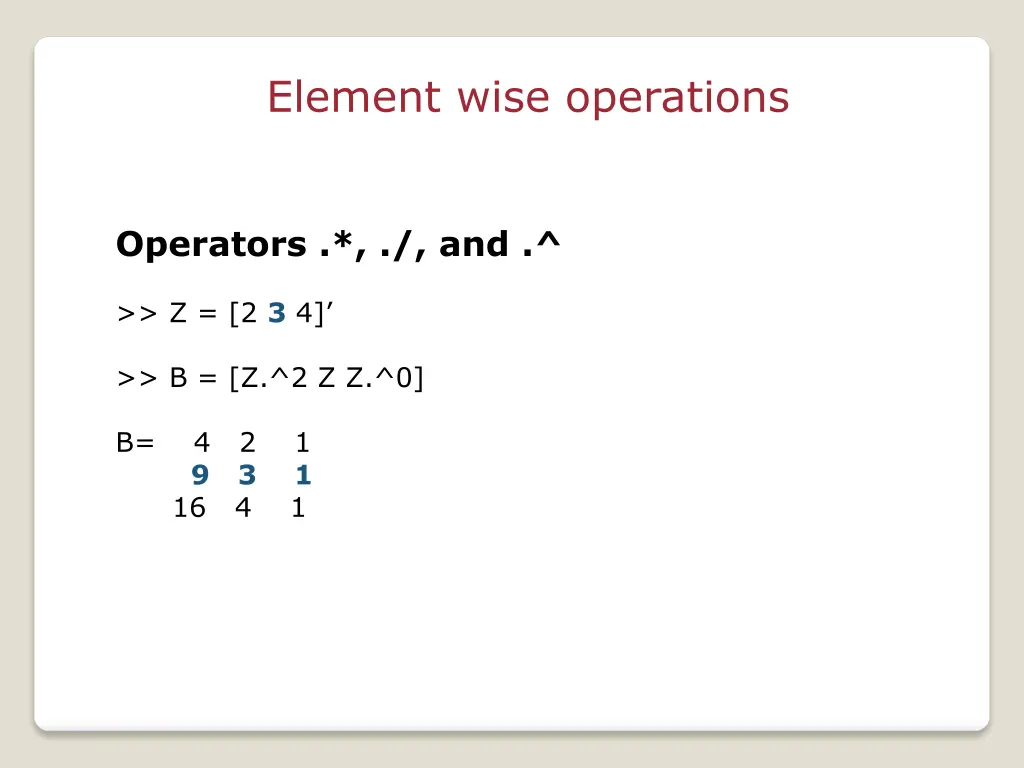 element wise operations