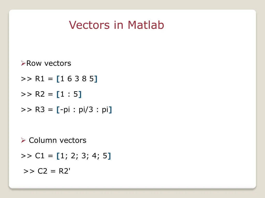 vectors in matlab