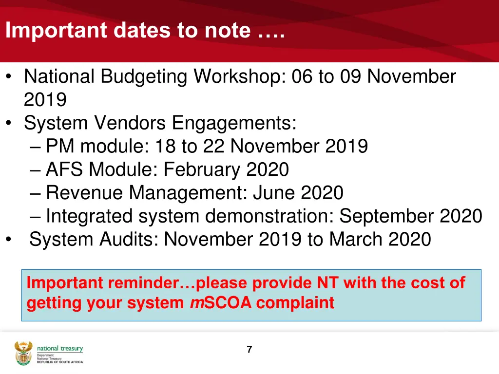 important dates to note