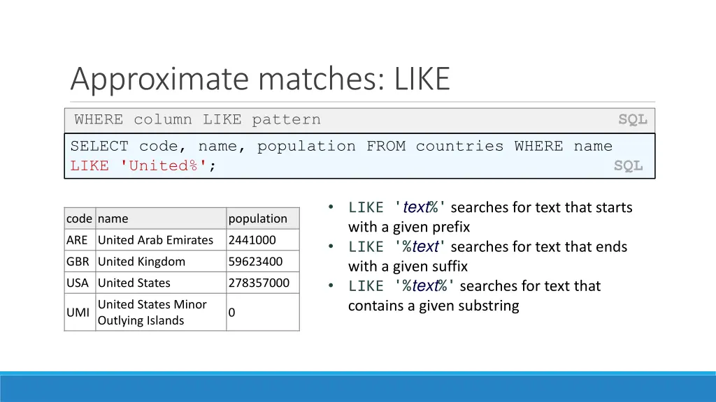 approximate matches like