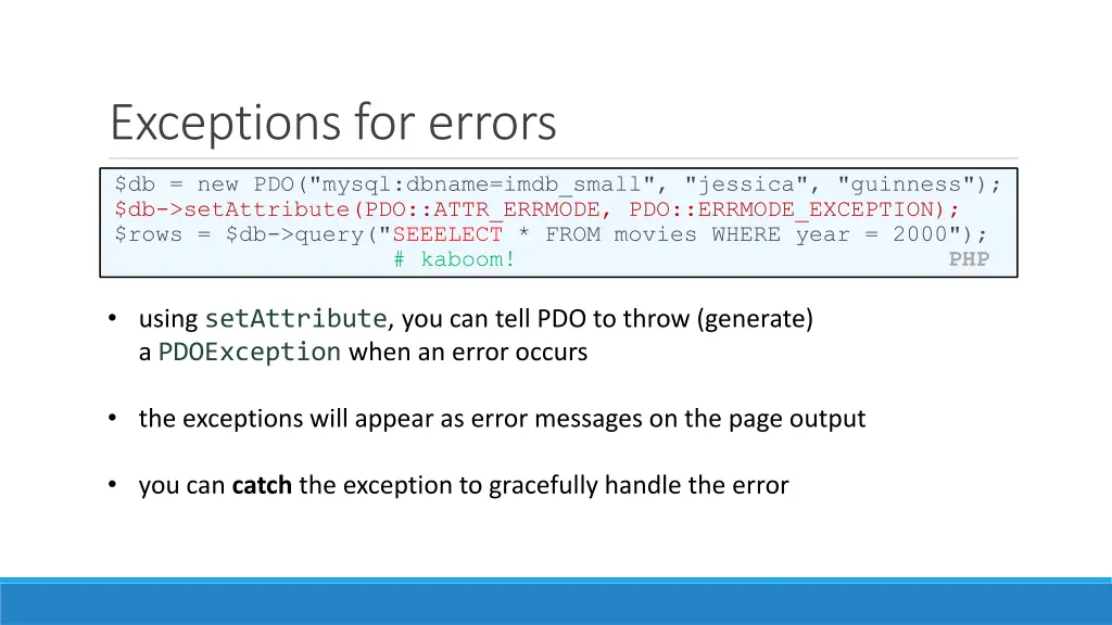 exceptions for errors