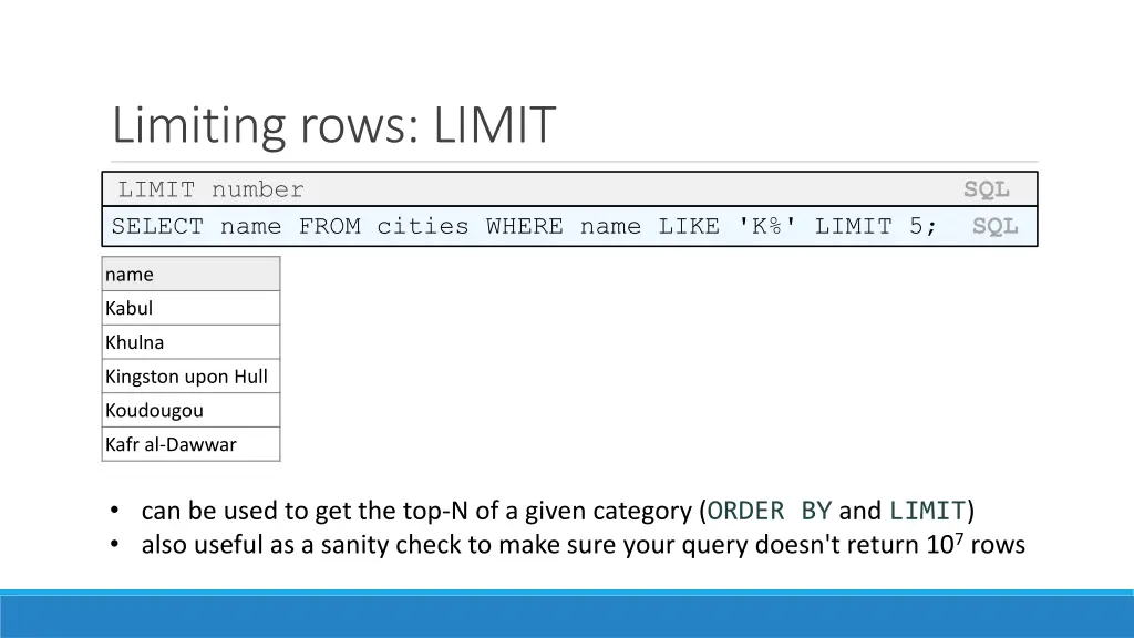 limiting rows limit