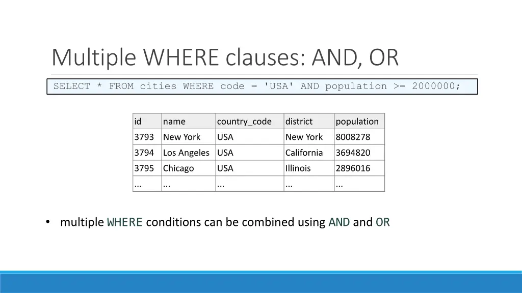 multiple where clauses and or