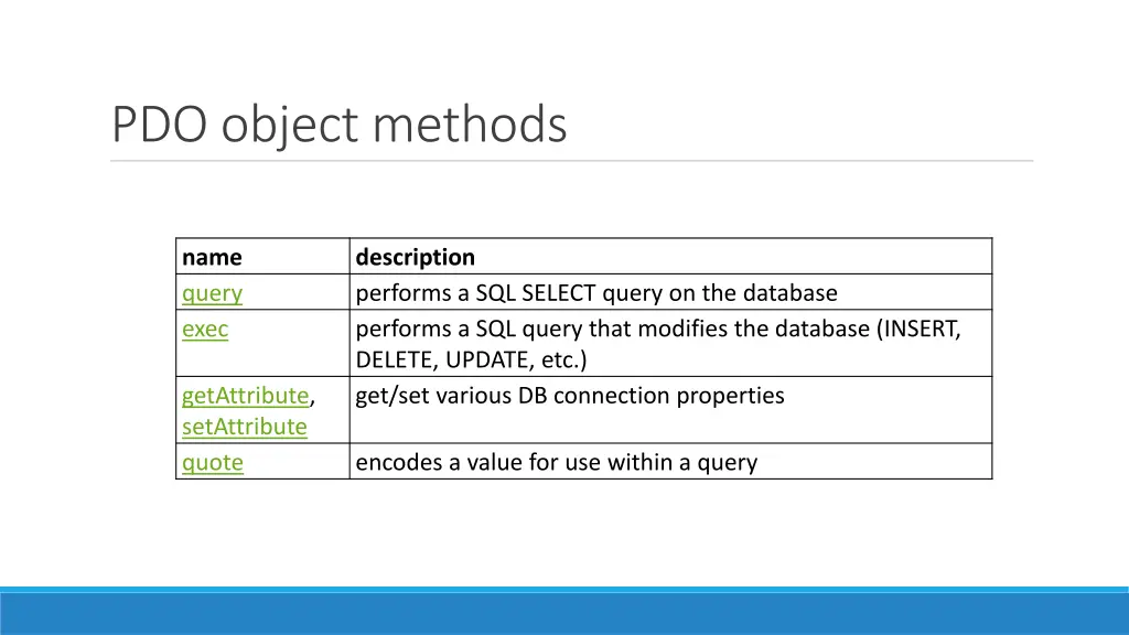 pdo object methods