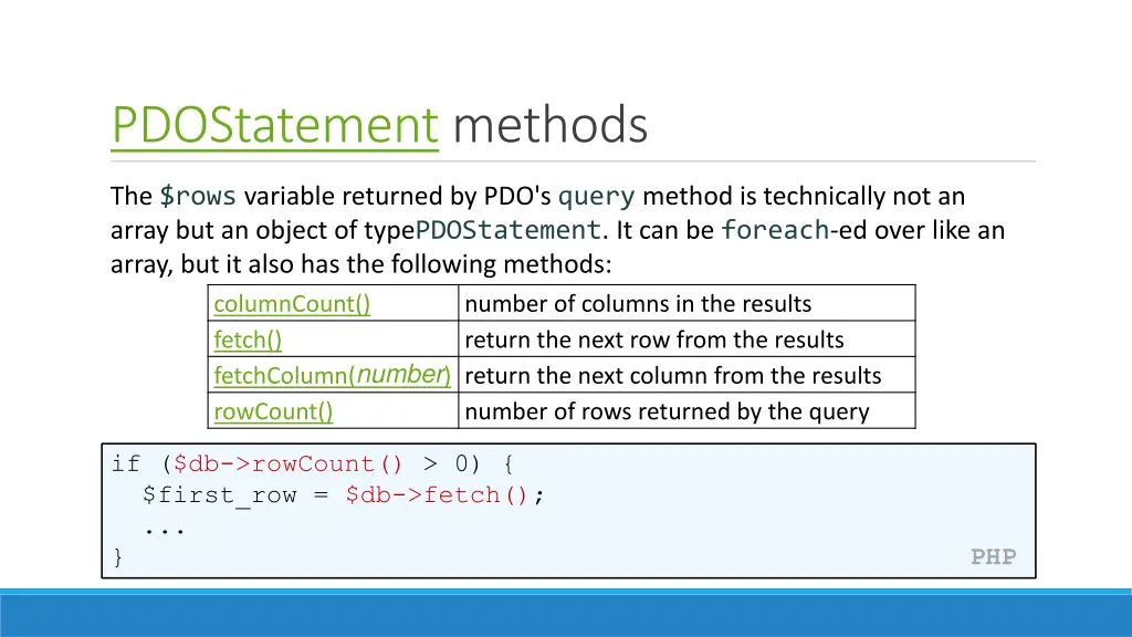 pdostatement methods