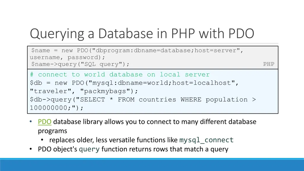 querying a database in php with pdo