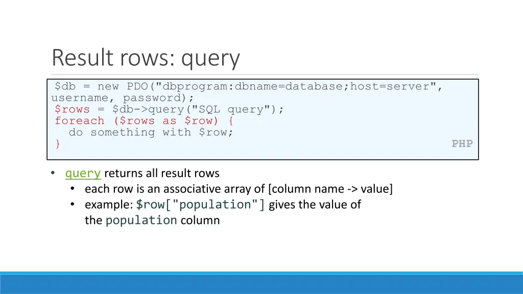 result rows query